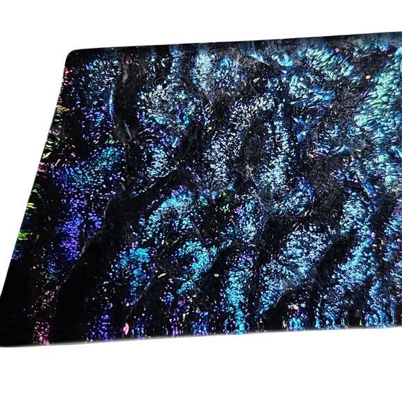 Dichroic Glass Pendant Rectangular Blue Iridescent Silver Bail Handmade Jewelry - Picture 2 of 5